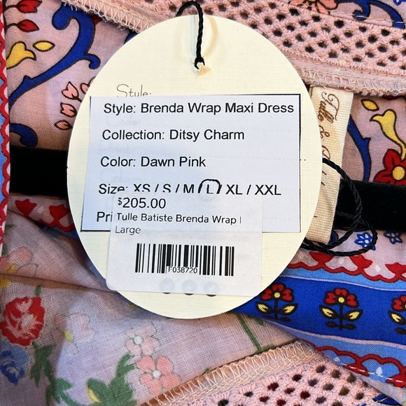 TULLE & BATISTE handmade floral Pink and Blue Wrap Rayon Maxi Dress NWT - Picture 12 of 16